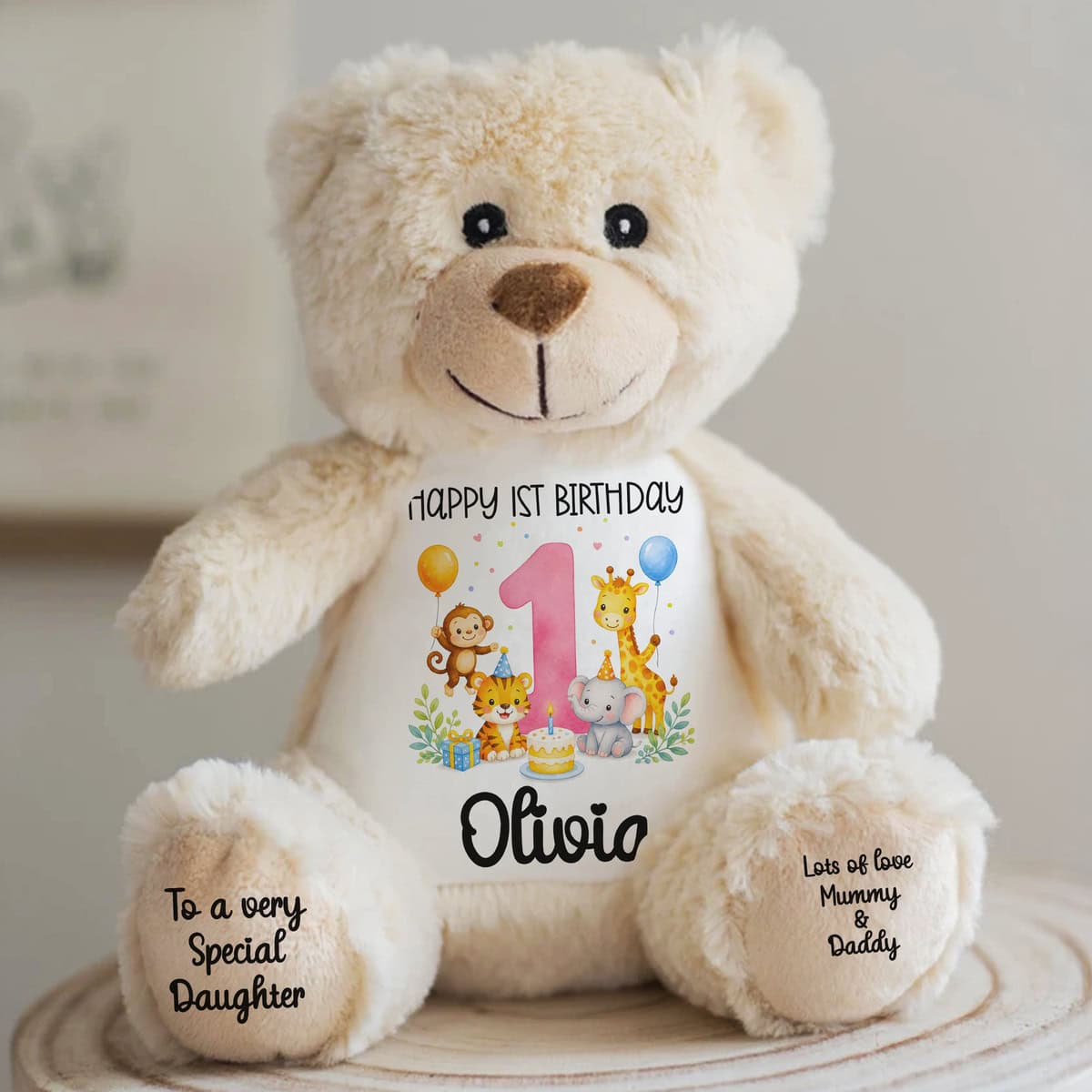 Personalised Jungle 1st Birthday Brown Teddy Bear - Image 3