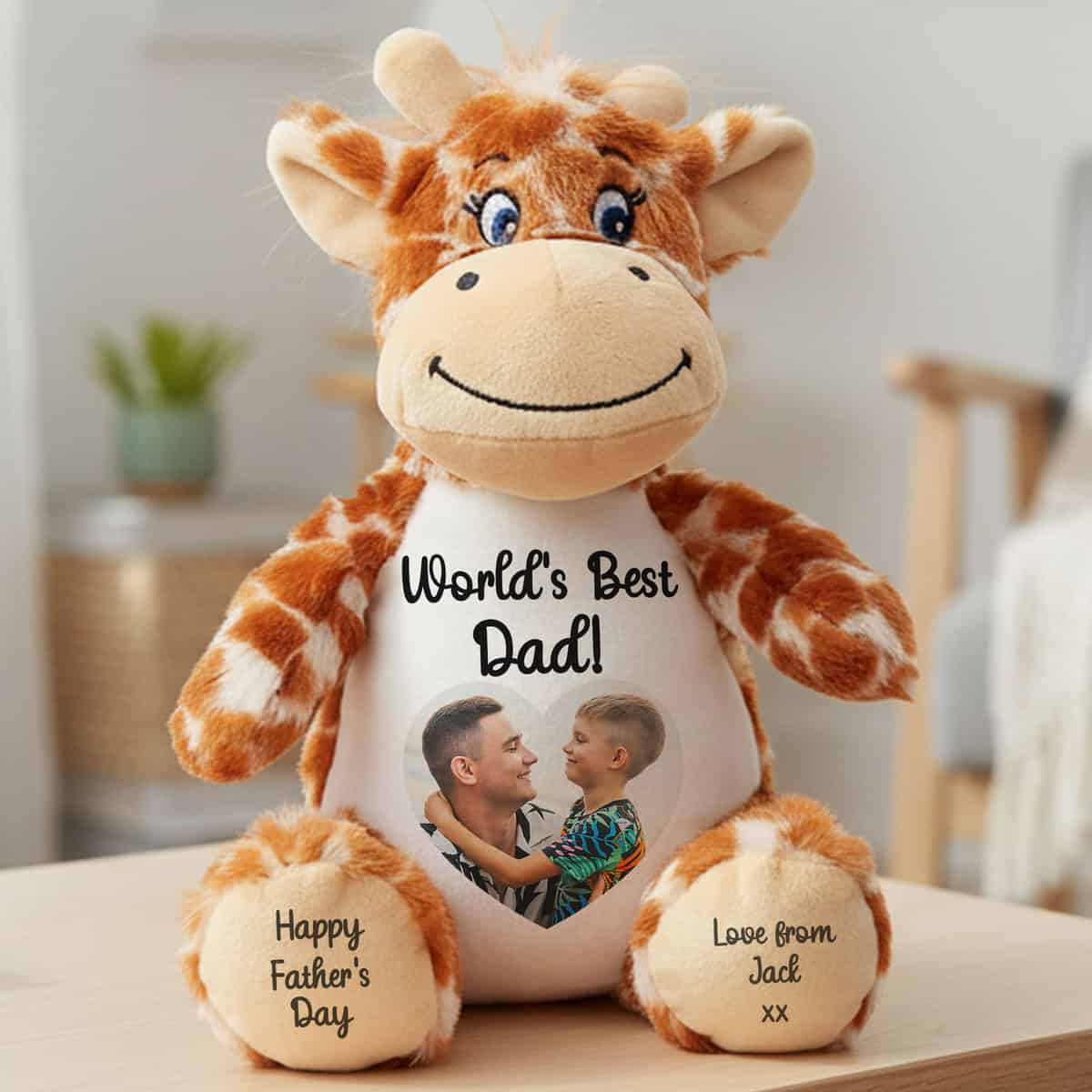 Personalised Photo Heart Father's Day Giraffe Teddy Bear - Image 3