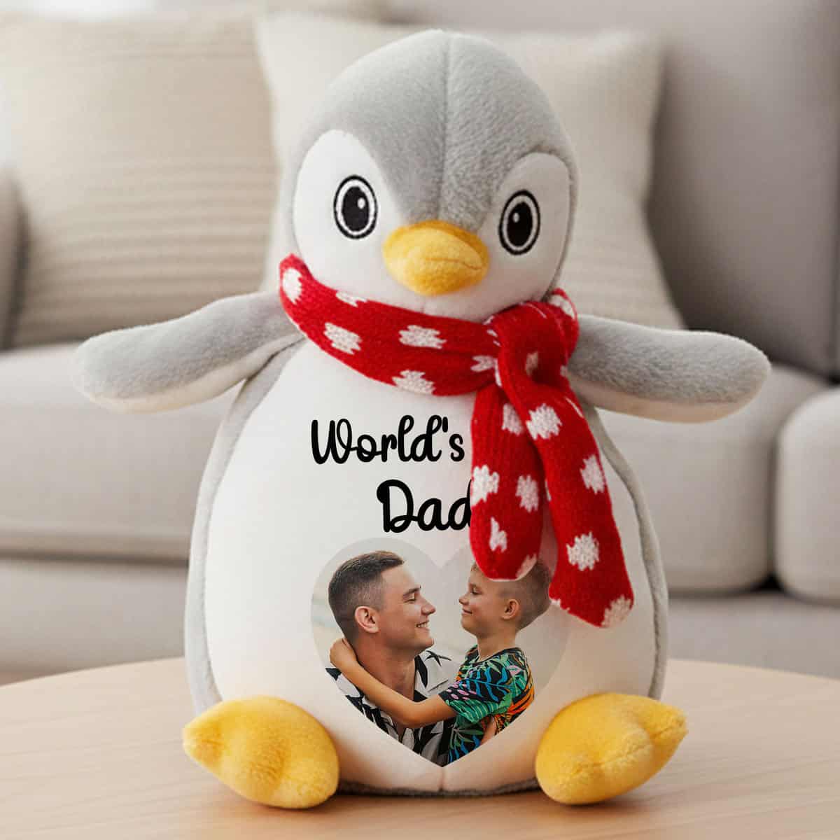 Personalised Photo Heart Father's Day Penguin Teddy Bear - Image 3