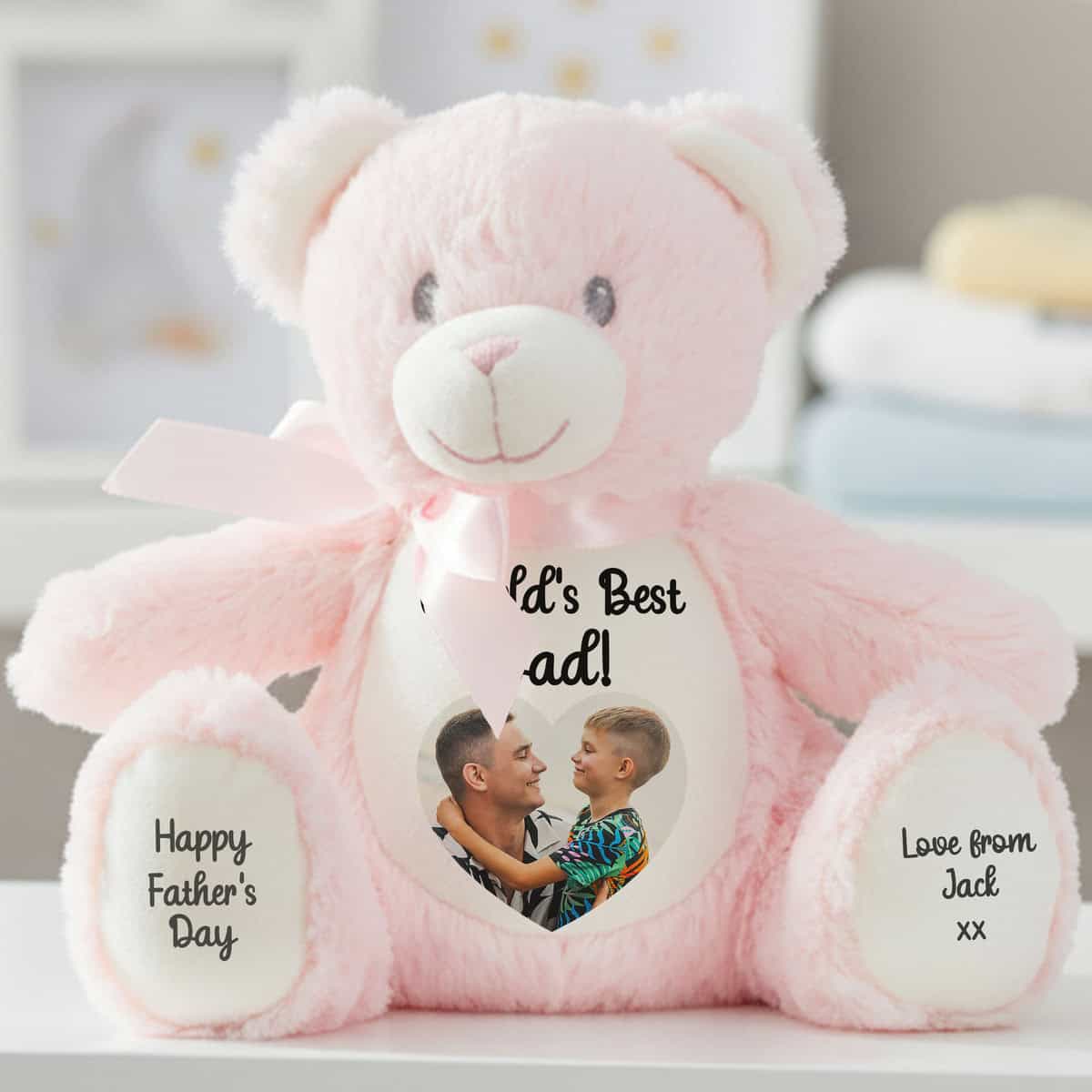 Personalised Photo Heart Father's Day Pink Teddy Bear - Image 3