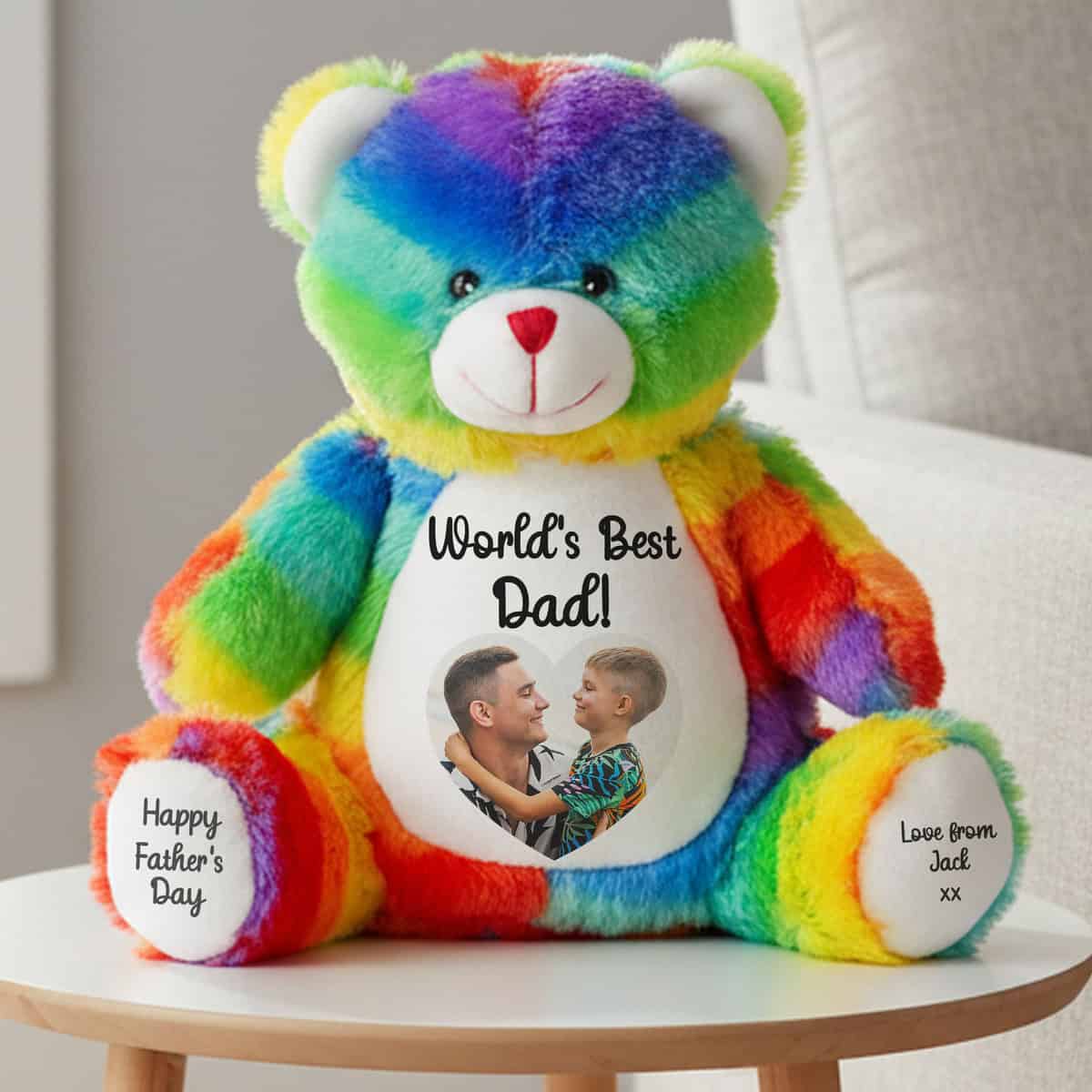 Personalised Photo Heart Rainbow Father's Day Teddy Bear - Image 3