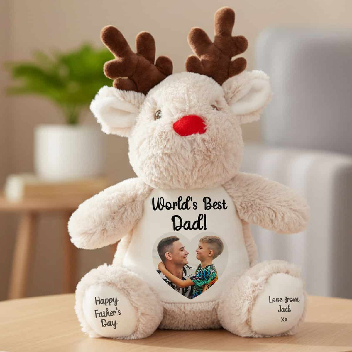 Personalised Photo Heart Father's Day Reindeer Teddy Bear - Image 3