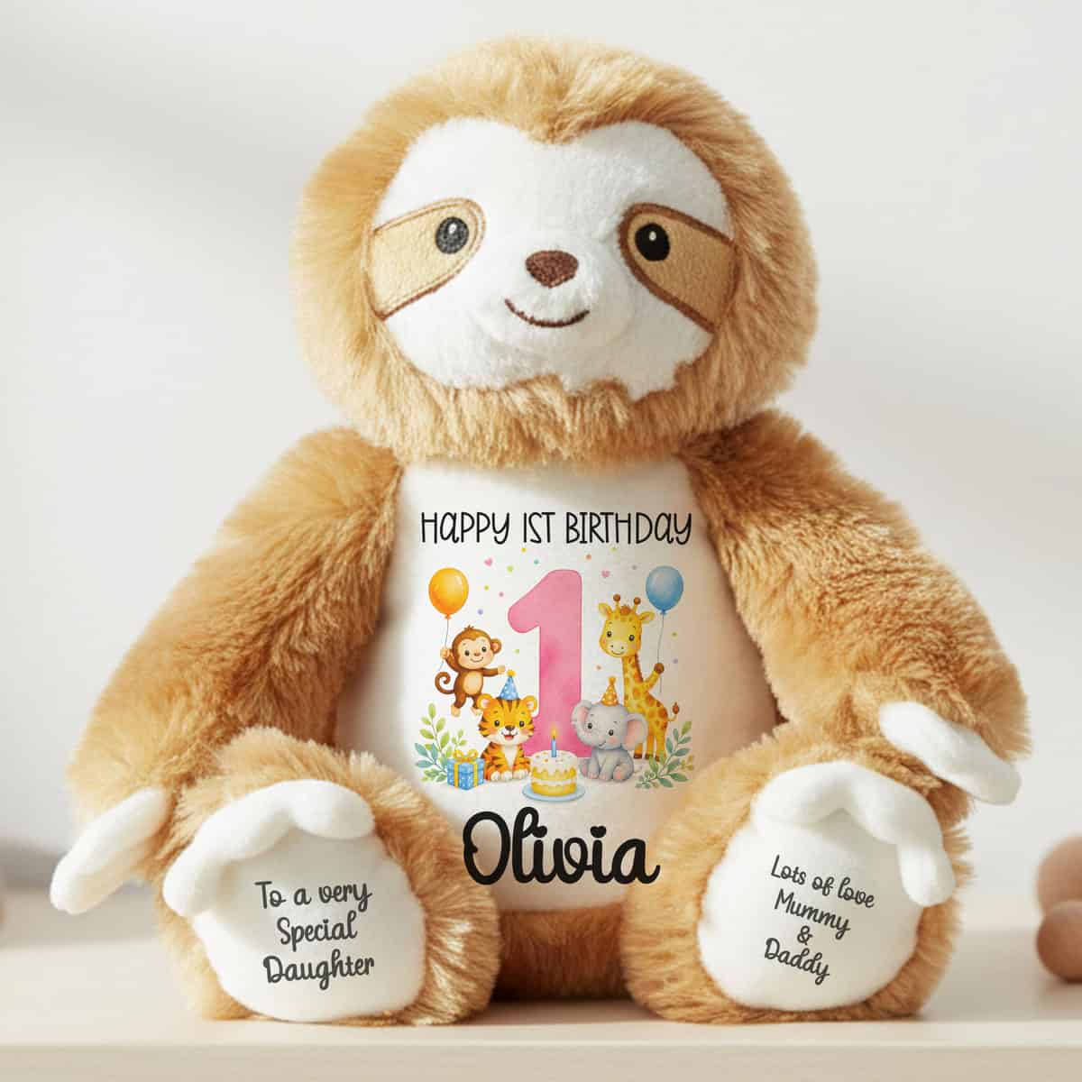 Personalised Jungle Birthday Sloth Teddy Bear With Name - Image 3