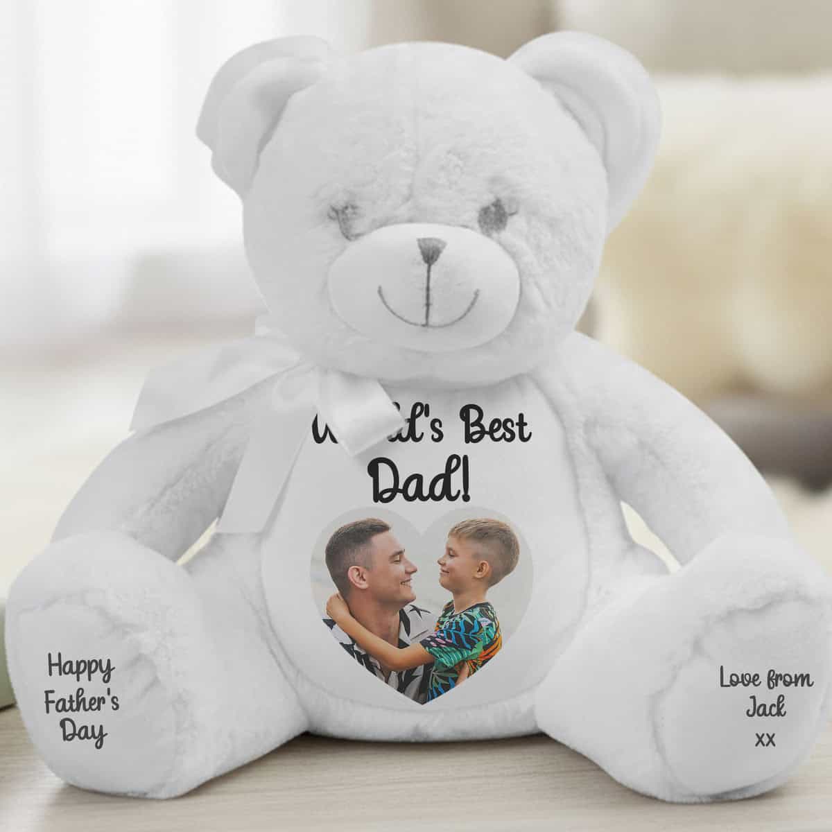 Personalised Photo Heart World's Best Dad Teddy Bear - Image 3