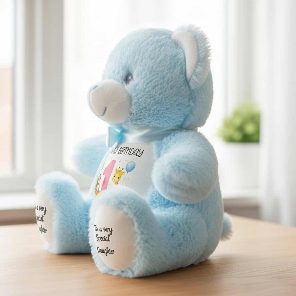 Personalised Jungle Birthday Blue Teddy Bear with Name - Image 4