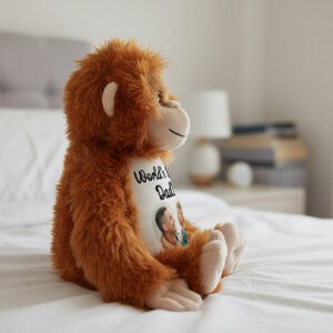 Custom teddy bear with photo and message for dad from Heart & Sew.