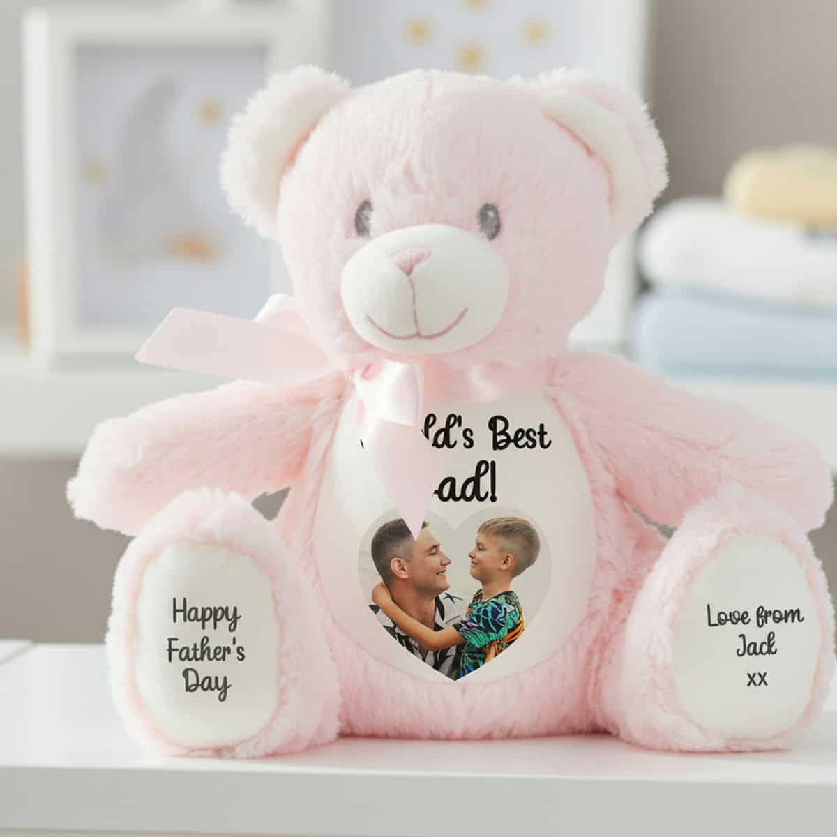 Personalised Photo Heart Father's Day Pink Teddy Bear - Image 4
