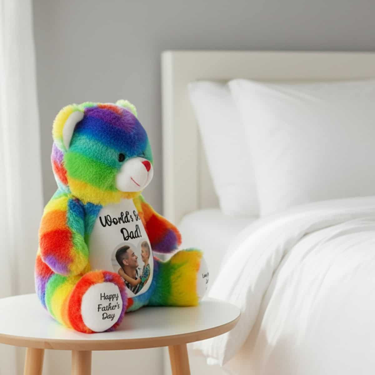 Personalised Photo Heart Rainbow Father's Day Teddy Bear - Image 4