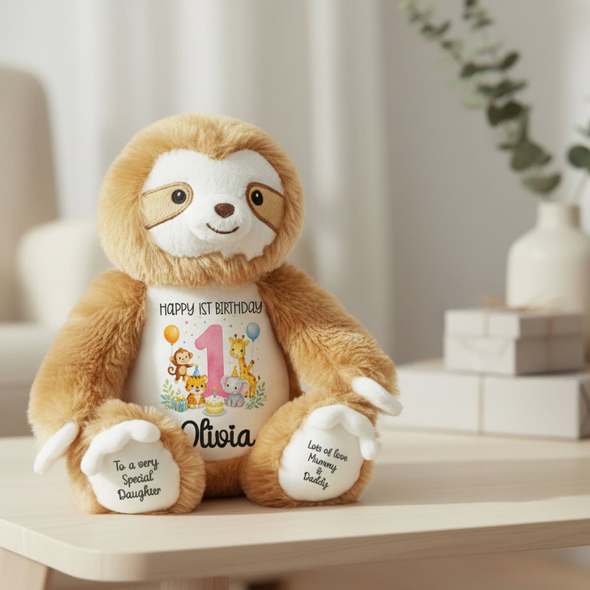 Personalised Jungle Birthday Sloth Teddy Bear With Name - Image 4