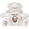 Soft white teddy bear with personalised message and photo for Father's Day.