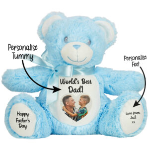 Alternative view of Personalised Photo Heart Blue Teddy Bear for Dad