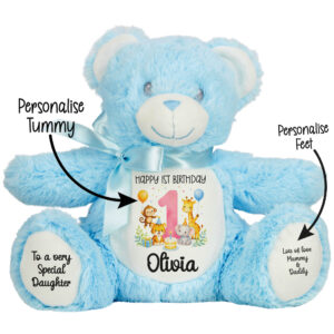 Alternative view of Personalised Jungle Birthday Blue Teddy Bear with Name