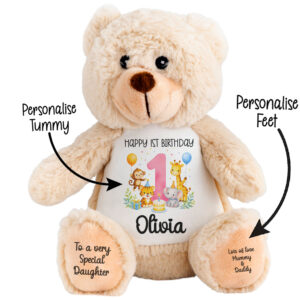 Alternative view of Personalised Jungle 1st Birthday Brown Teddy Bear