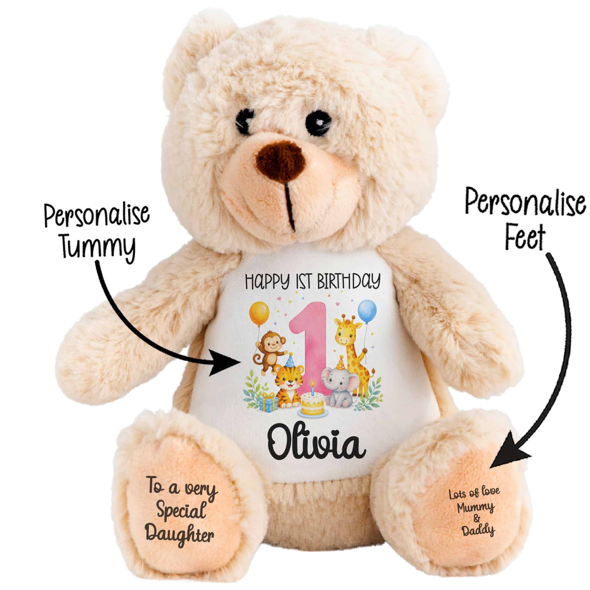 Personalised Jungle 1st Birthday Brown Teddy Bear - Image 2