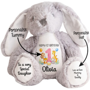 Alternative view of Personalised Jungle Birthday Grey Bunny Teddy Bear