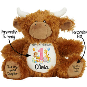 Alternative view of Personalised Jungle Birthday Highland Cow Teddy Bear