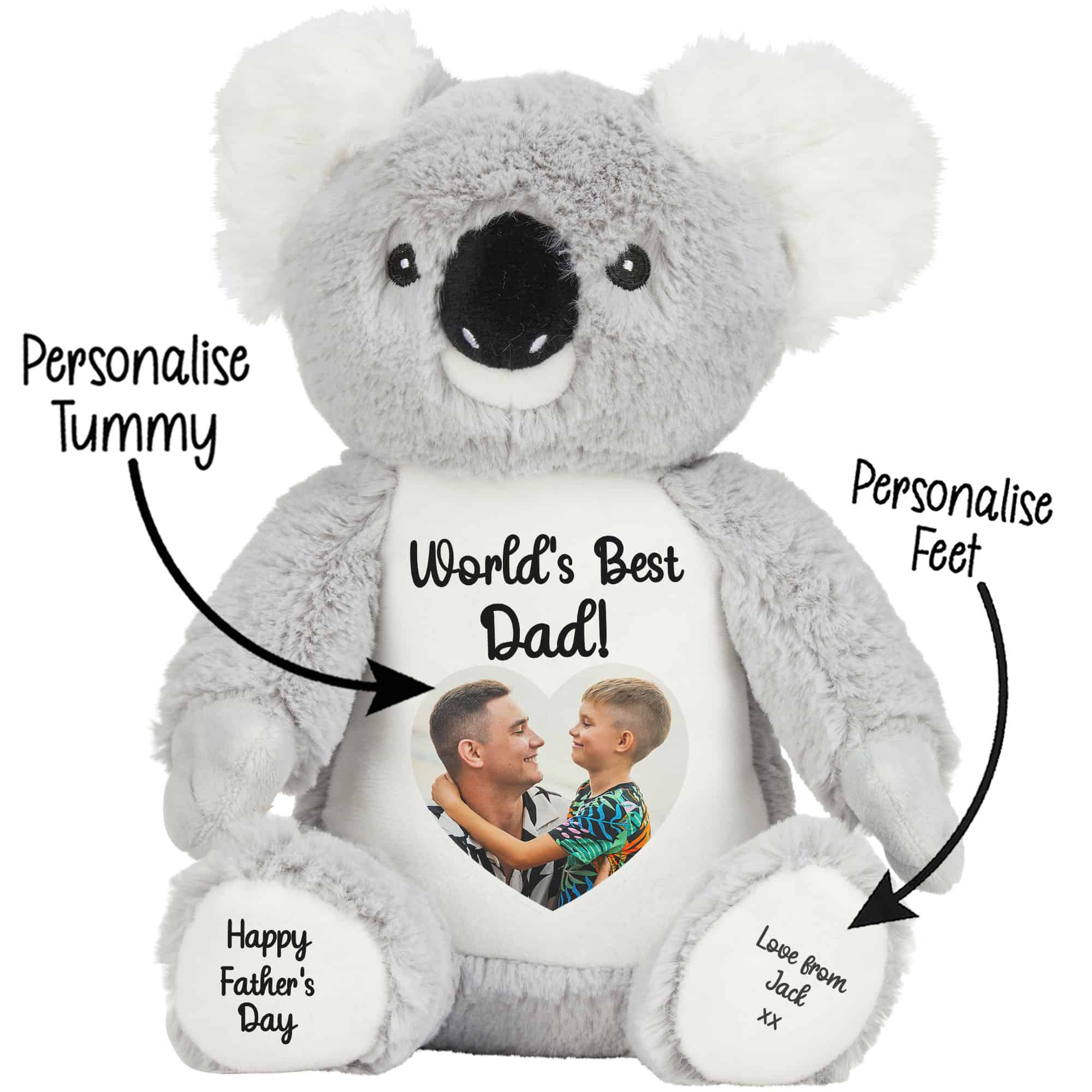 Custom teddy bear with photo and personalisation options for Father's Day.