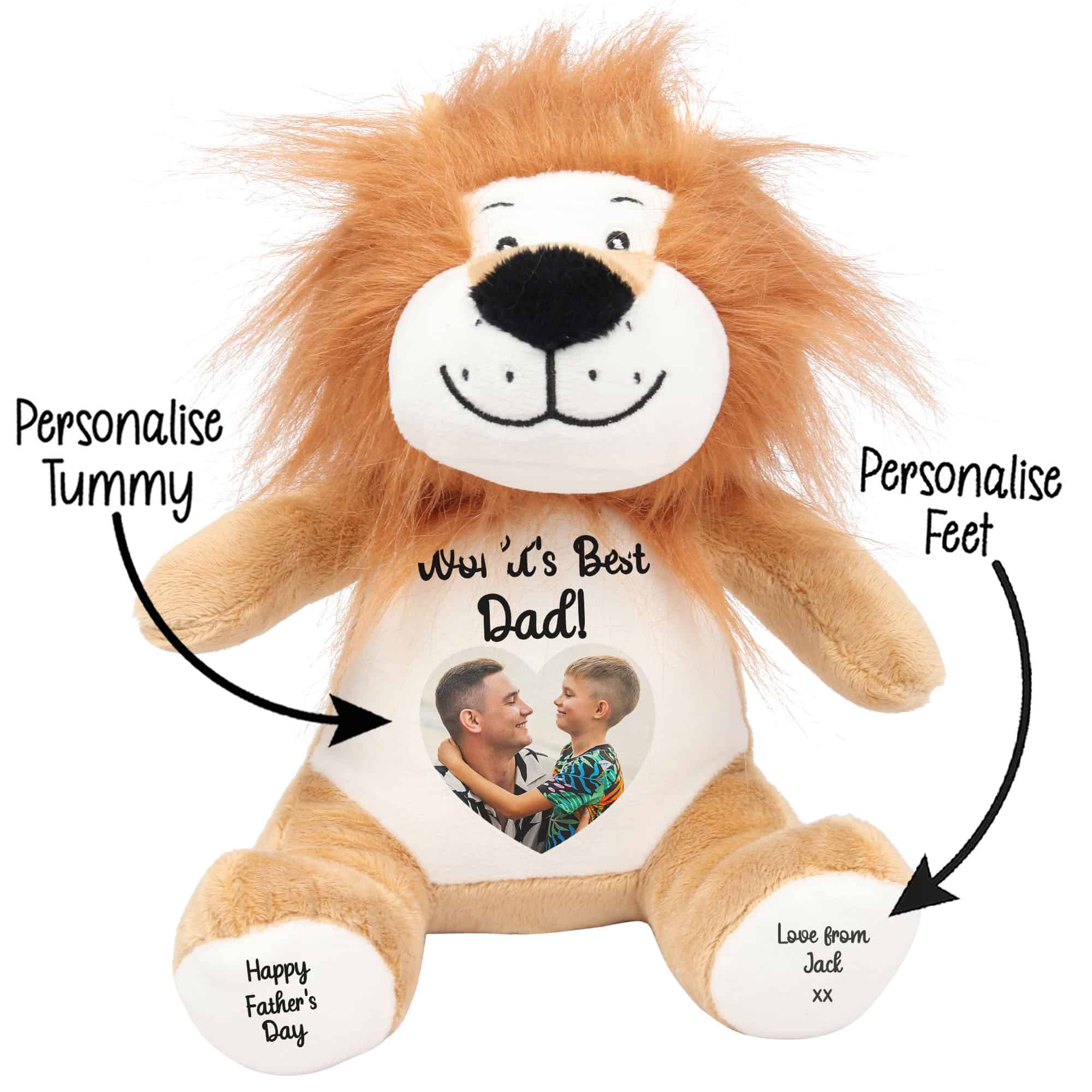 Custom teddy bear with personalised tummy and feet for special occasions.