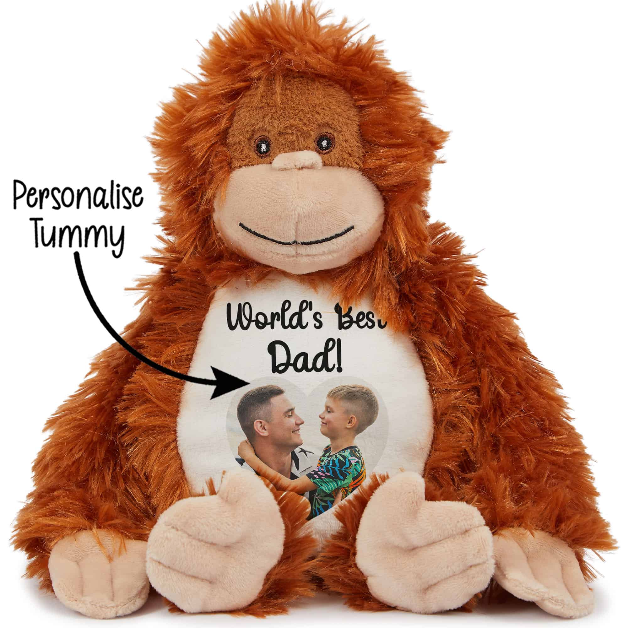 Custom teddy bear with photo and message for Father's Day.