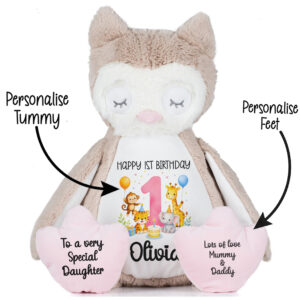 Alternative view of Personalised Jungle Birthday Owl Teddy Bear | 1st Birthday