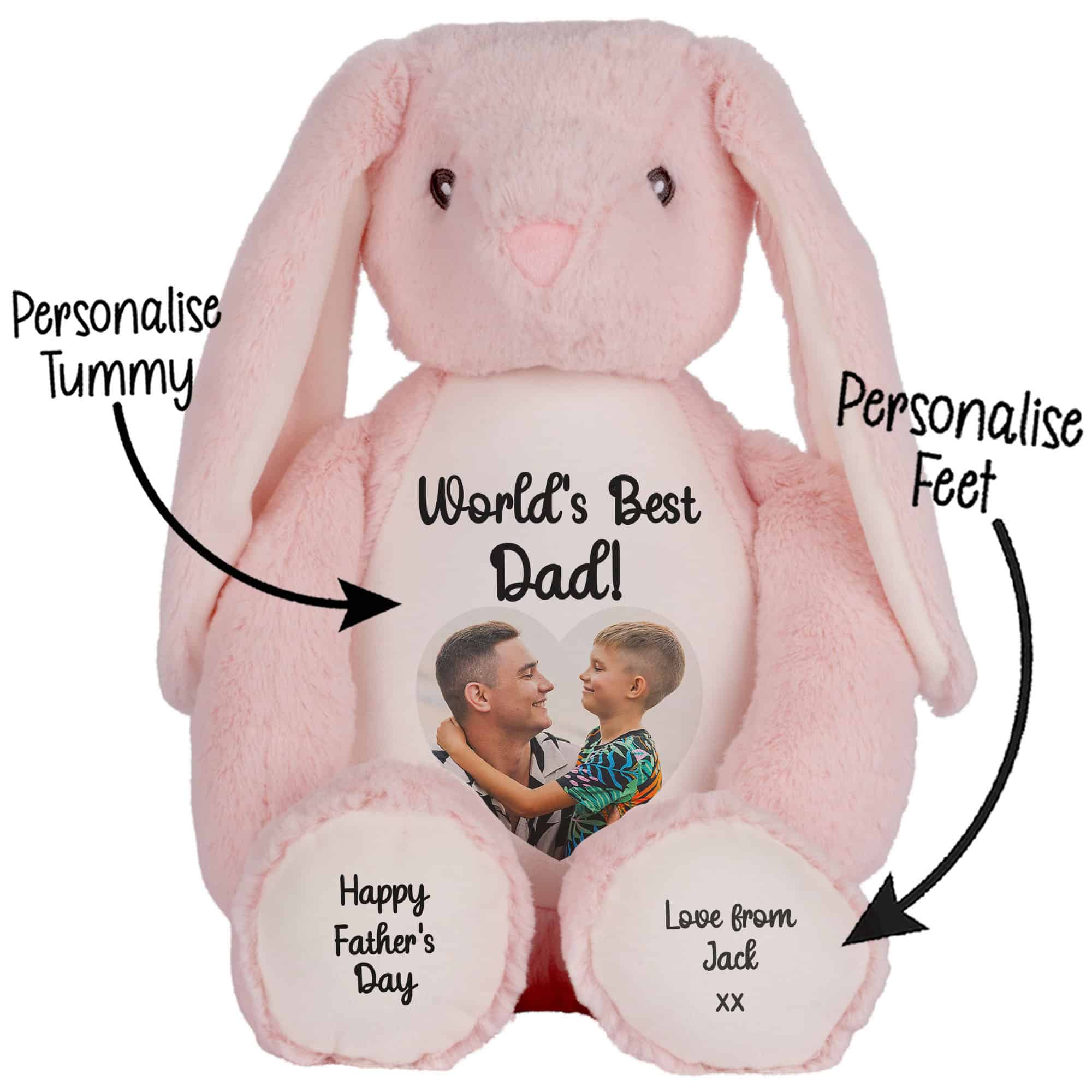 Personalised Photo Heart Pink Bunny Teddy Bear - Image 2