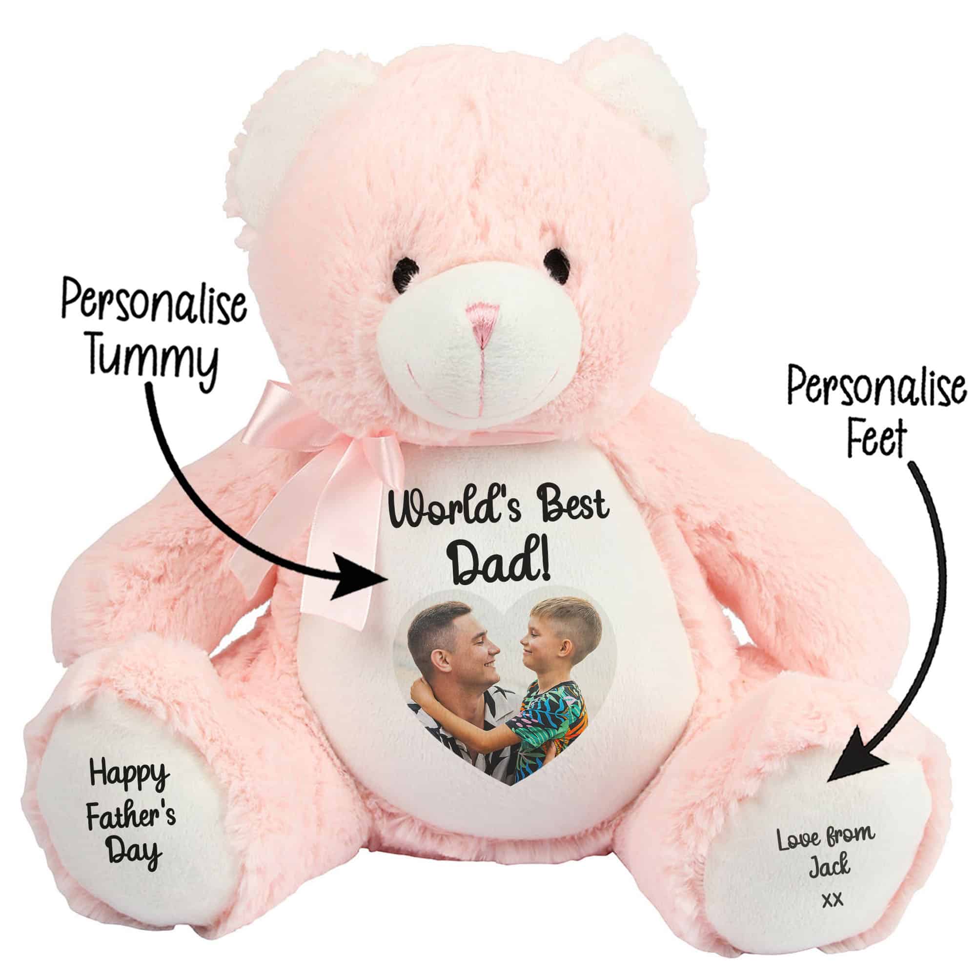 Personalised Photo Heart Father's Day Pink Teddy Bear - Image 2