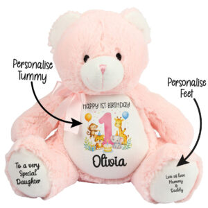 Alternative view of Personalised Jungle Birthday Pink Teddy Bear | 1st Birthday