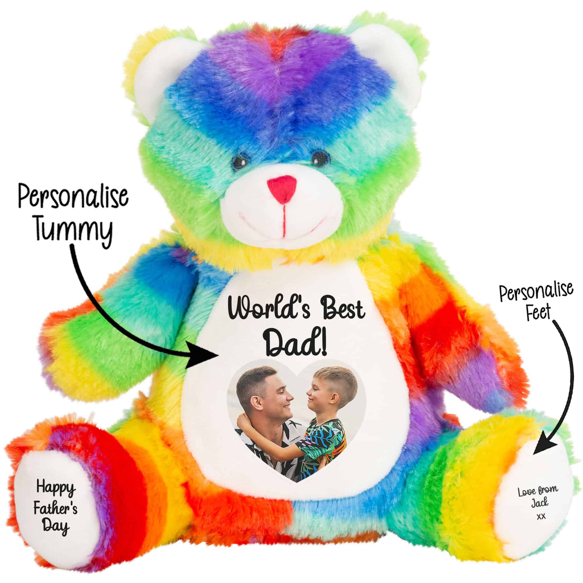 Personalised Photo Heart Rainbow Father's Day Teddy Bear - Image 2