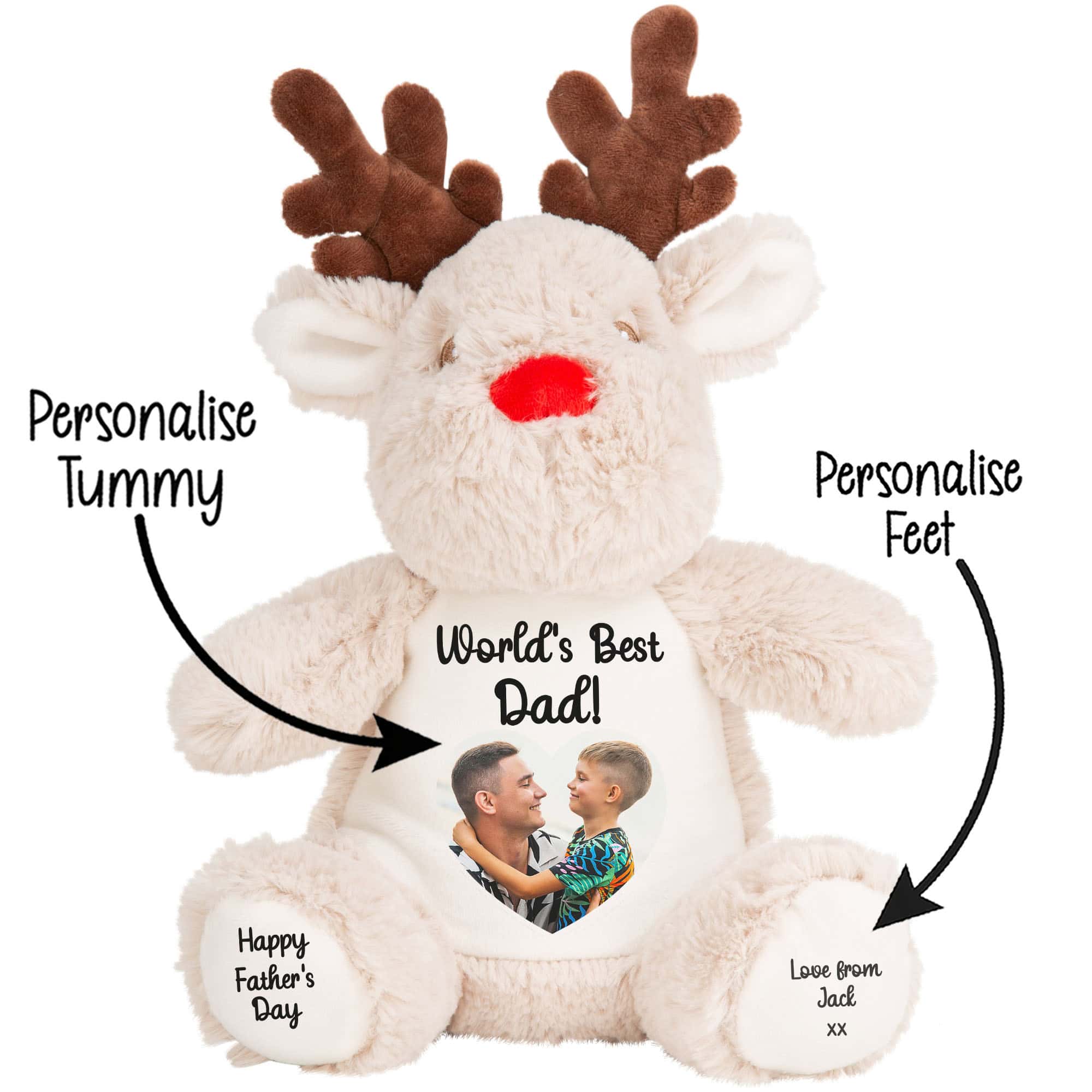 Personalised Photo Heart Father's Day Reindeer Teddy Bear - Image 2