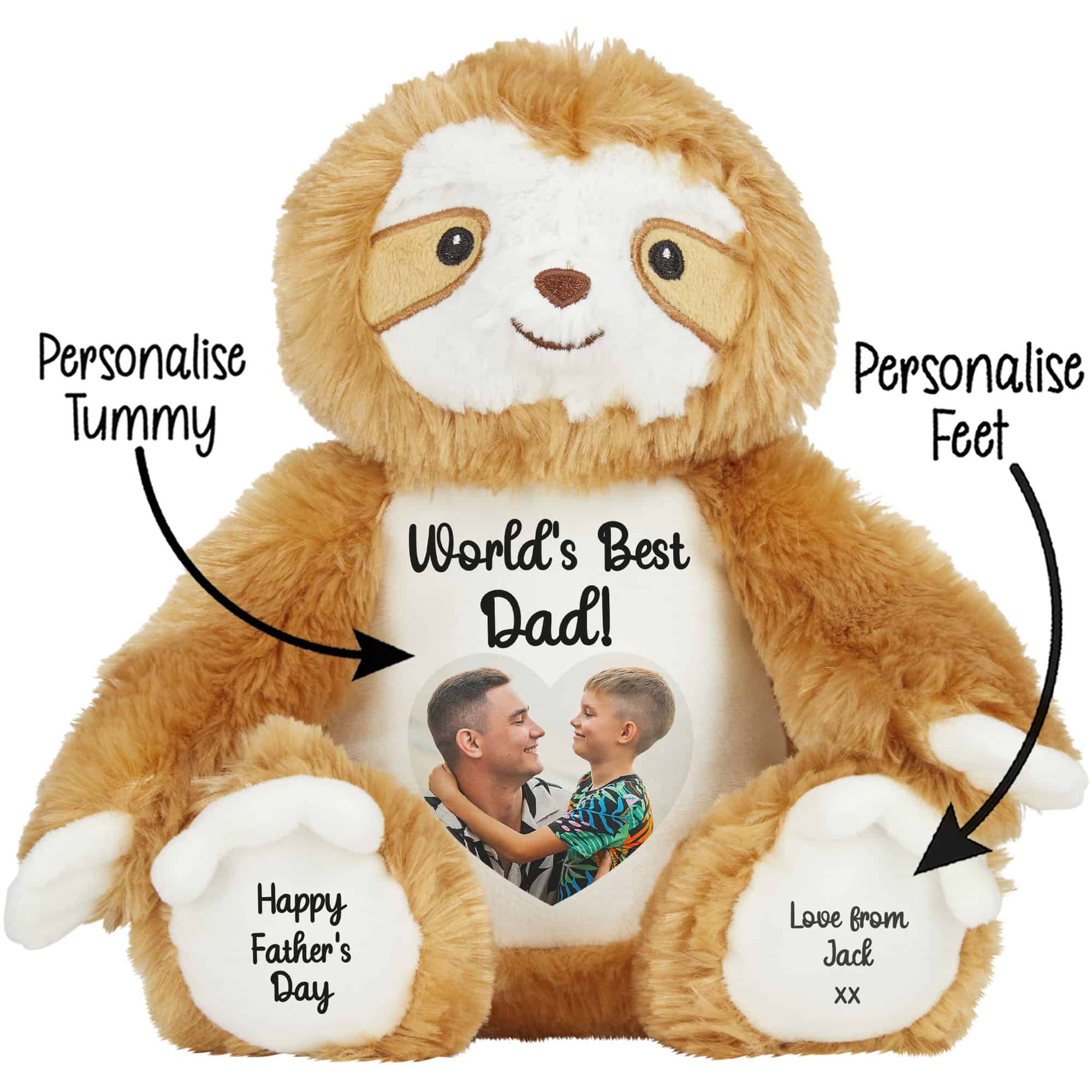 Personalised Photo Heart Sloth Father's Day Teddy Bear - Image 2