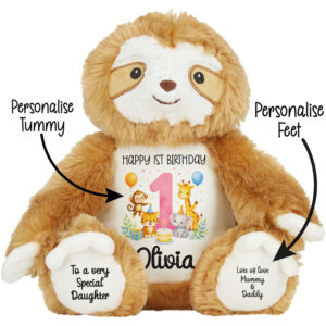 Alternative view of Personalised Jungle Birthday Sloth Teddy Bear With Name