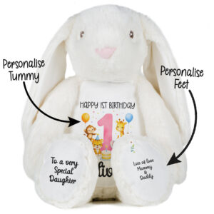 Alternative view of Personalised Jungle Birthday White Bunny Teddy Bear