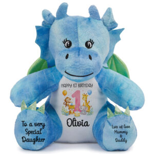 Personalised Jungle Birthday Blue Dragon Teddy Bear