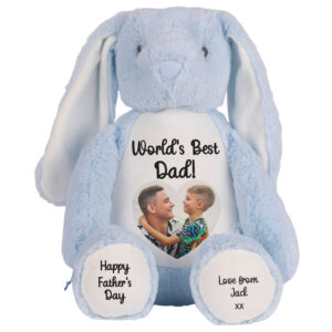 Personalised Photo Heart Blue Bunny Teddy Bear for Dad