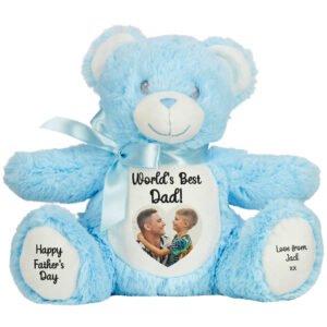 Personalised Photo Heart Blue Teddy Bear for Dad