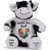 Custom teddy bear with message for Father's Day and photo of father and son.