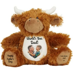 Cute teddy bear with personalised message and photo for Father's Day.