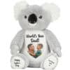 Soft grey teddy bear with personalised message for Father's Day.