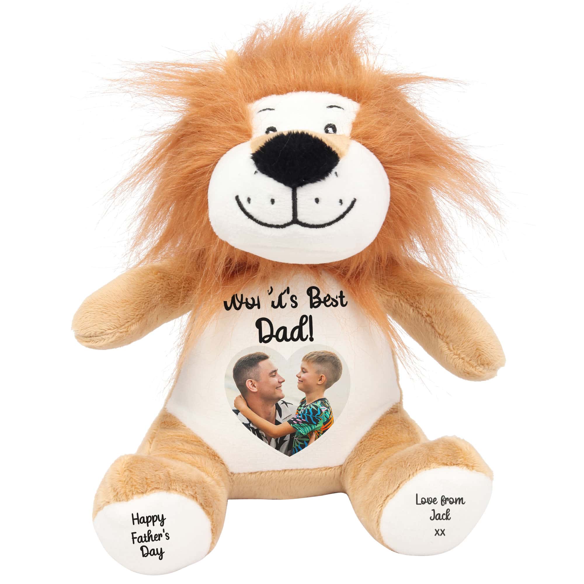 Custom teddy bear with photo and messages for Dad from Heart & Sew.