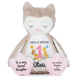 Personalised Jungle Birthday Owl Teddy Bear | 1st Birthday