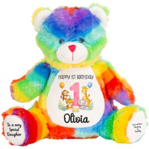 Personalised Jungle 1st Birthday Rainbow Teddy Bear