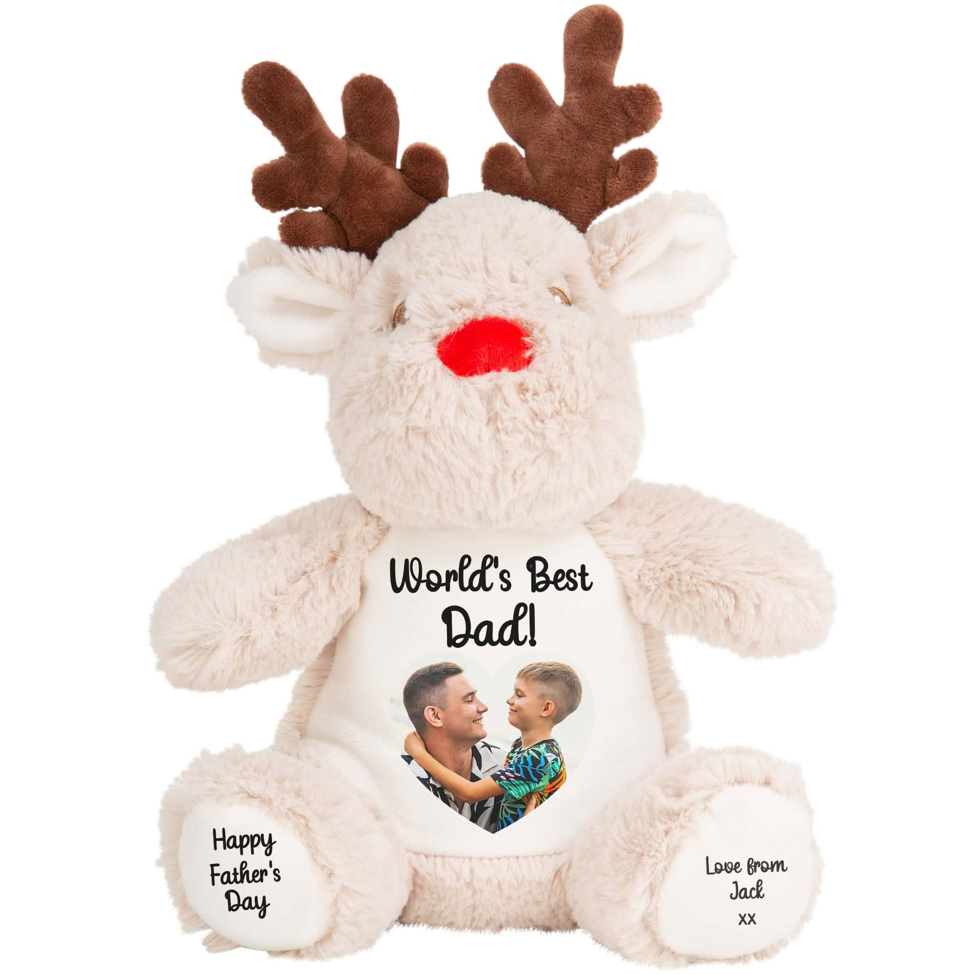 Personalised Photo Heart Father's Day Reindeer Teddy Bear