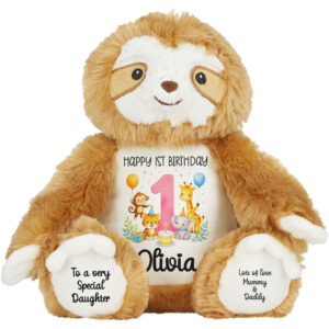 Personalised Jungle Birthday Sloth Teddy Bear With Name